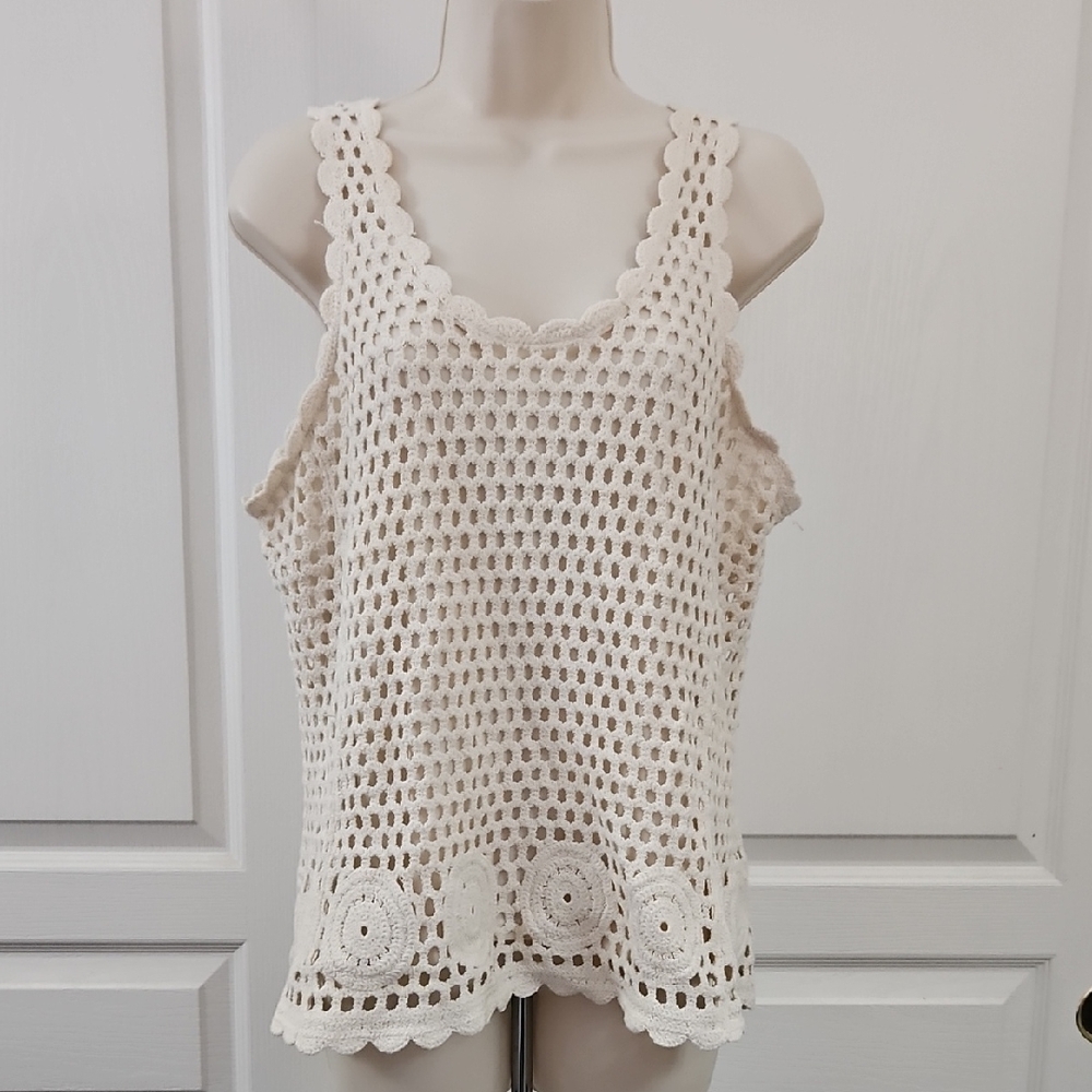 Adiva | Cream Crochet Tank Top 100% Cotton Size L